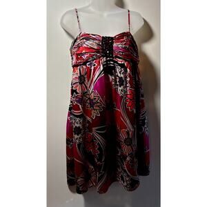 OC By OC Oleg Cassini Y2K 100% Silk Floral Dress Jewel Tones Beaded Midi Size 6